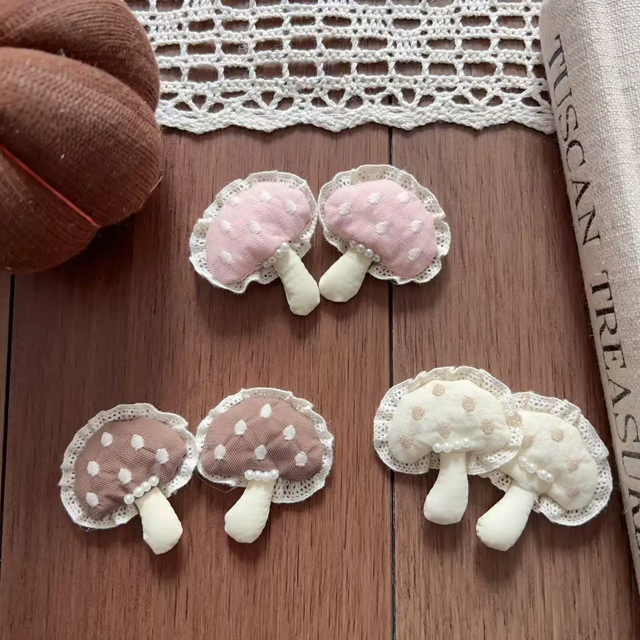 

Stuffed Fabric Lace Polka Dot Mushroom Hair Clip Brooch Pin for Shoes Socks Bag Clothing Embellishment Premium