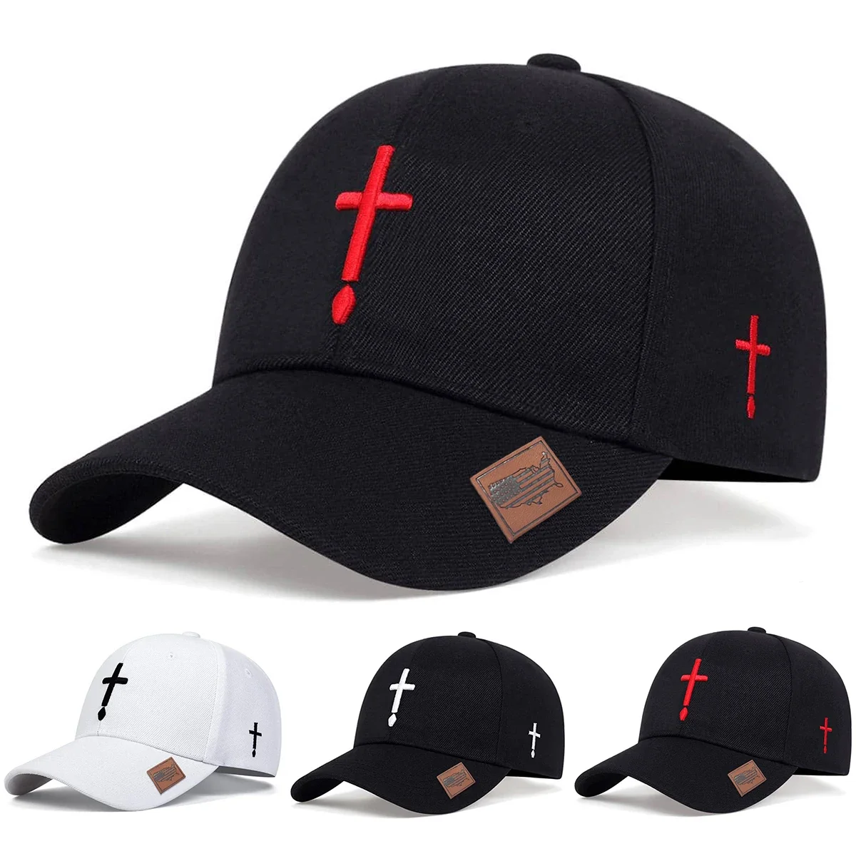 Unisex Cross Embroidery Baseball Caps Spring Autumn Outdoor Adjustable Casual Hats Dad Hat Sunscreen Hat