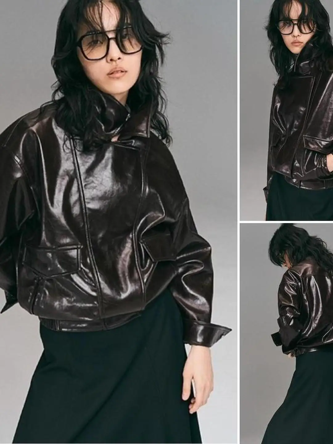 Ele Biker Sle Jaet Coat with Invisible Zipper Closure ort Length Turn-down Collar Youth Faion Autumn Wear