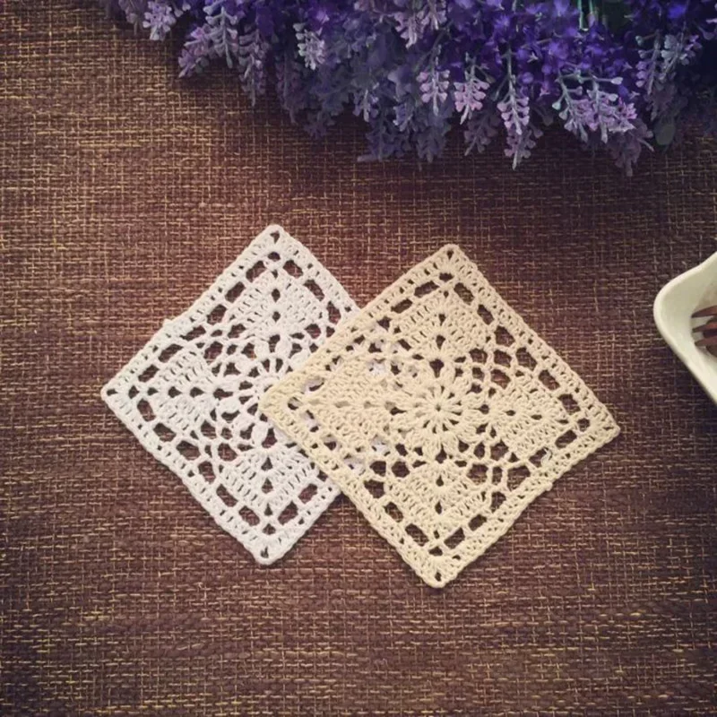 Square Handmade Lace Table Place Mat Cup Coaster Lace Crochet Tea Coffee Doily Dish Pad Dining Kitchen Wedding Decoration