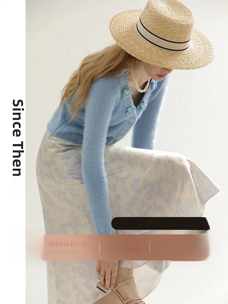

since Then Cloud Clear Initials Floral A-Line Midi Skirt Women's Hanging Sense Hepburn Style Long Small Umbrella Skirt
