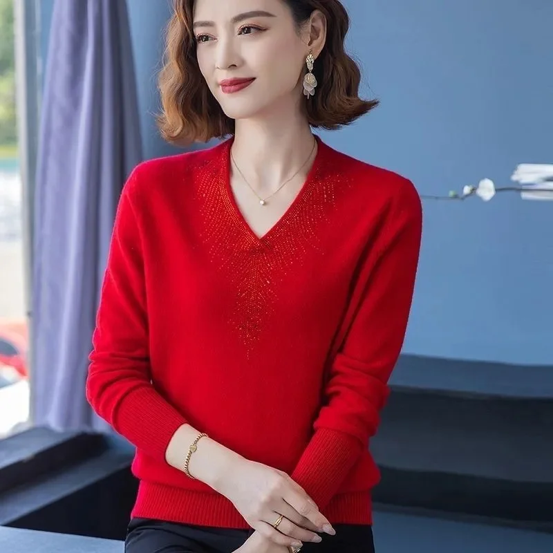 Col en v automne hiver pull pulls femmes corée lâche épais cachemire pull pull femmes surdimensionné pull pull