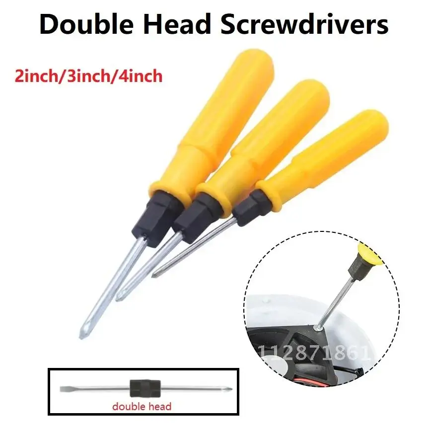 Double Head Slotted Cross Screwdrivers Remover Repair Tools Hand Tool Alloy Steel + Plastic 2/3/4 Inch Screwdriver 2 Sides