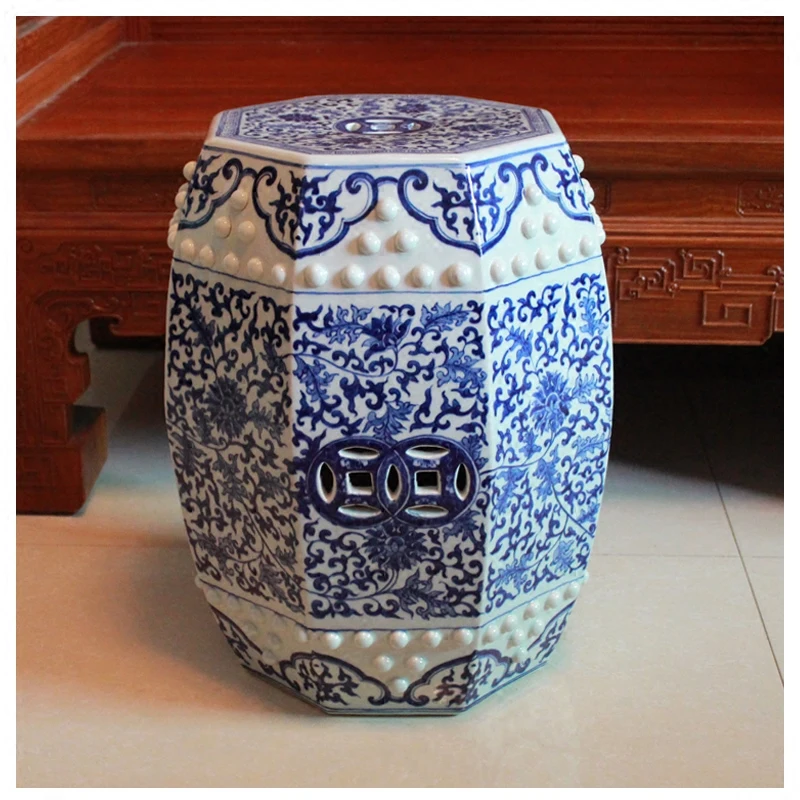 Jingdezhen Ceramic Porcelain stool Handpainted Ancient Blue And White Flower And Bird porcelain ceramic stool