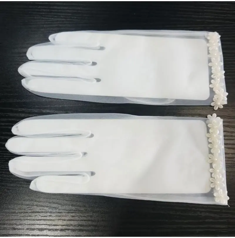 Women 's Bridal Gloves for Wedding Short Satin / Tulle Bridesmaid Accessories Beading Flowers-Art Finger Wrist guantes largos