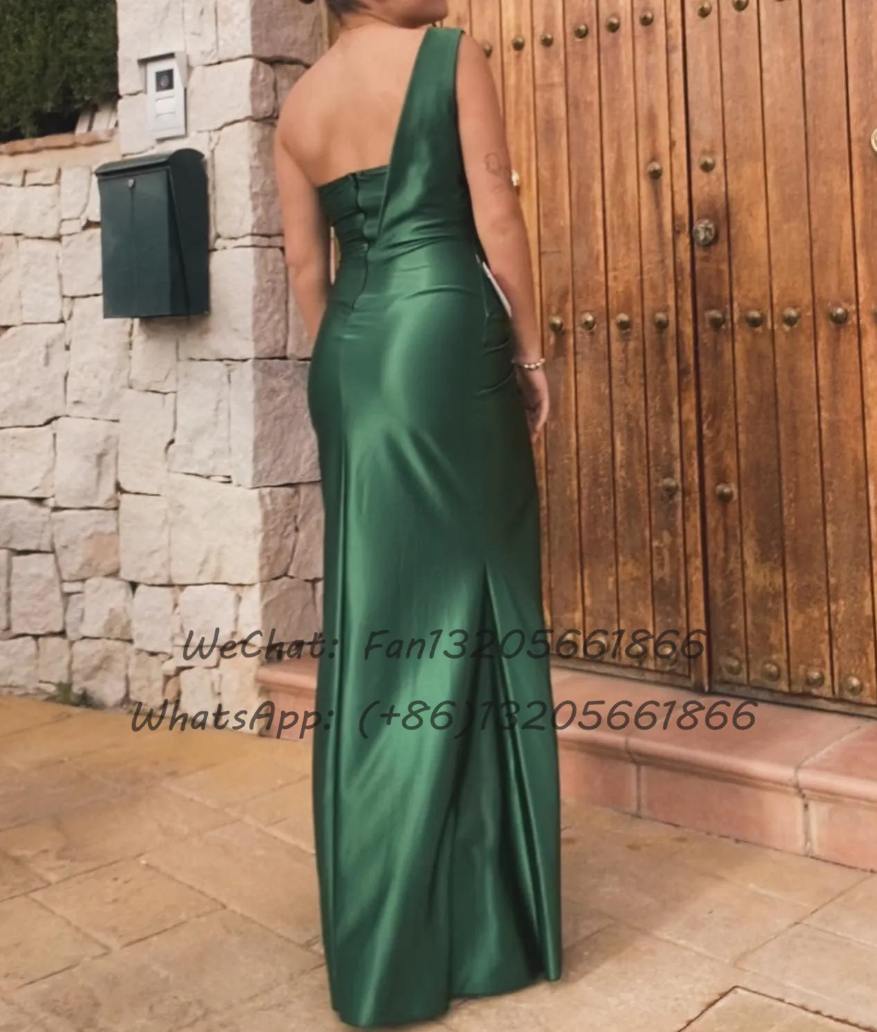 Green One Shoulder Bridesmaid Dresses Long Mermaid Slit Pleat Backless Wedding Guest Dress For Women Prom Party Gown