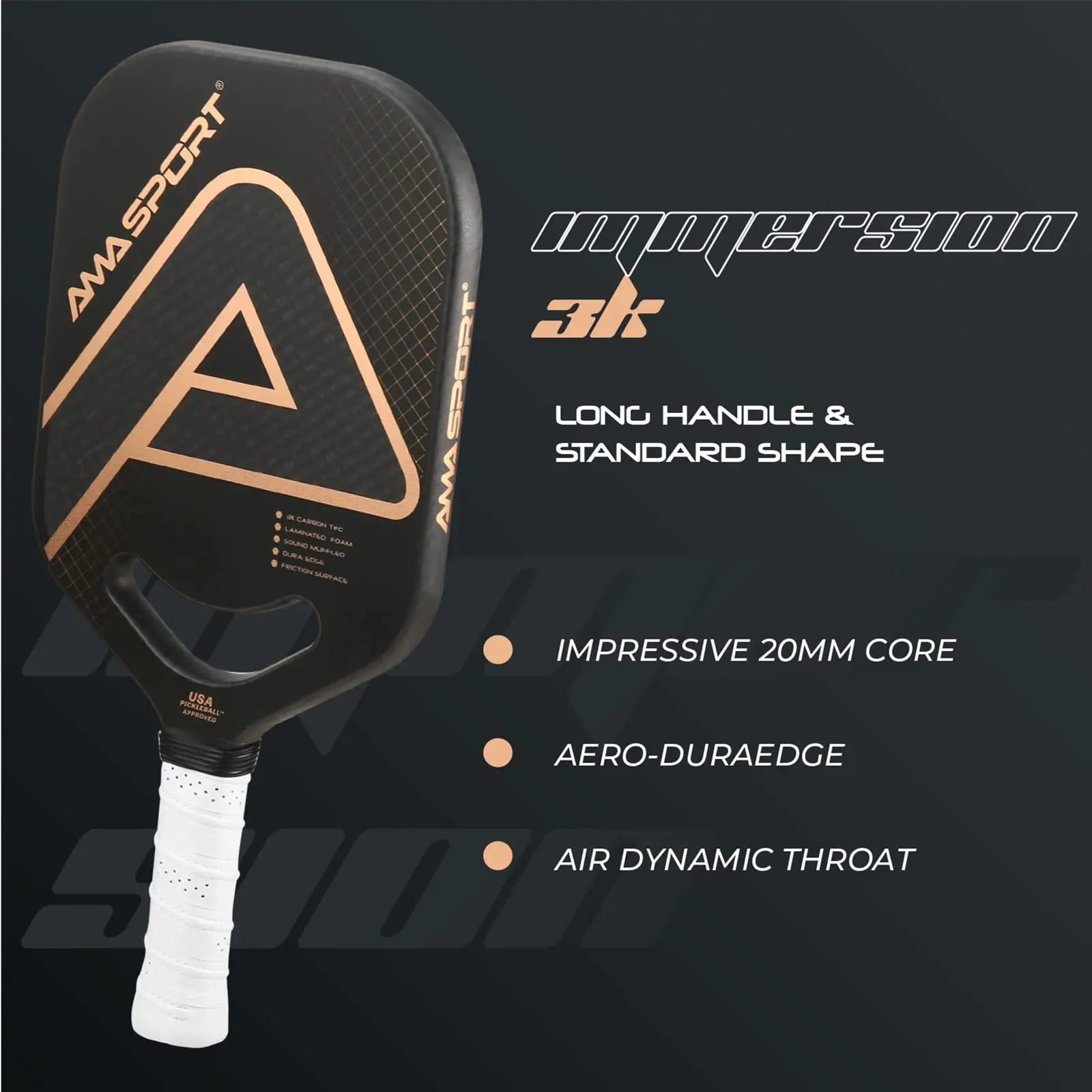 AMASPORT Pickleball Paddle with Maximum Spin USAPA Approved 3K Carbon Pickleball Paddles 20mm Thick Core Pickle ball Racket