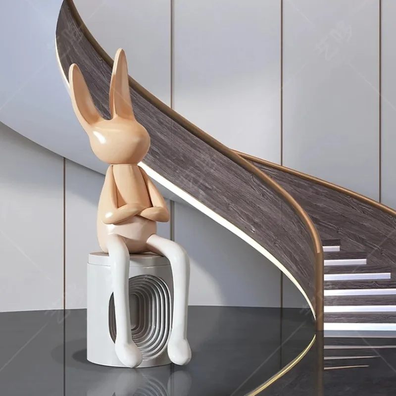 living room TV cabinet entrance rabbit ornament light luxury cream style cartoon sculpture floor decoration