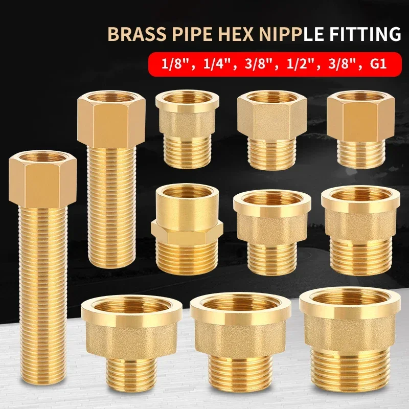 

10pcs 1/8" 1/4" 3/8" 1/2" Male to Female Thread Hex Bushing Brass Pipe Connectors Brass Coupler Adapter Threaded Fitting