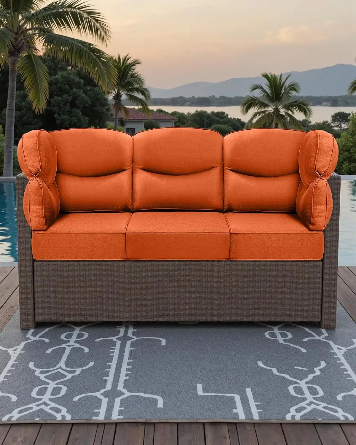 Luxury 24x24x6 Outdoor Corner Cushion 1 Set - Water-Repellent 3-Piece Cushion Set with Zipper for Outside Rattan Wicker Sofa Lov