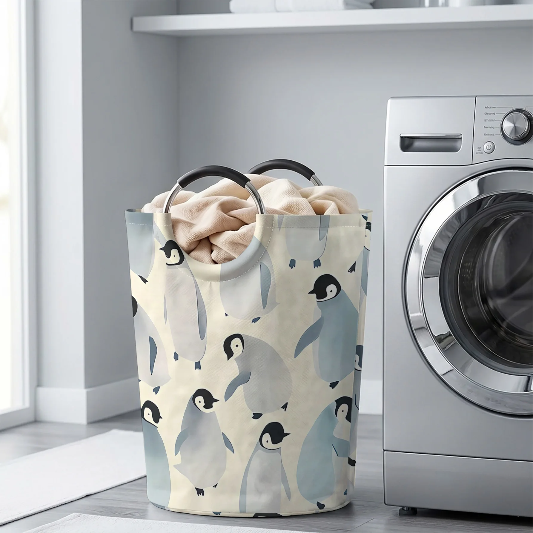 Penguin All‑Over Print Handheld Storage Basket, For Laundry, Bedroom & Home Sundries Storage