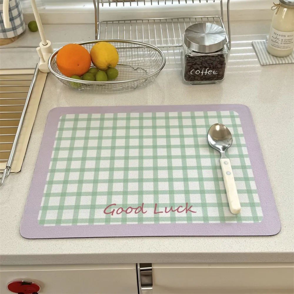 VIKAMA Cute Diatomite Kitchen Counter Mat, Absorbent Heat Resistant Placemat, Non-Slip Table Mat for Sink Home Decor