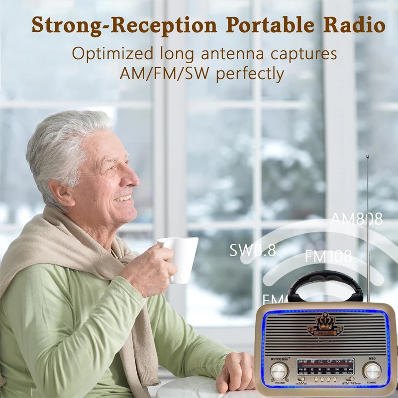 Портативный классический винтажный радиоприемник FM AM SW радиоприемник беспроводной Bluetooth динамик перезаряжаемый/220 В переменного тока светодиодный фонарик