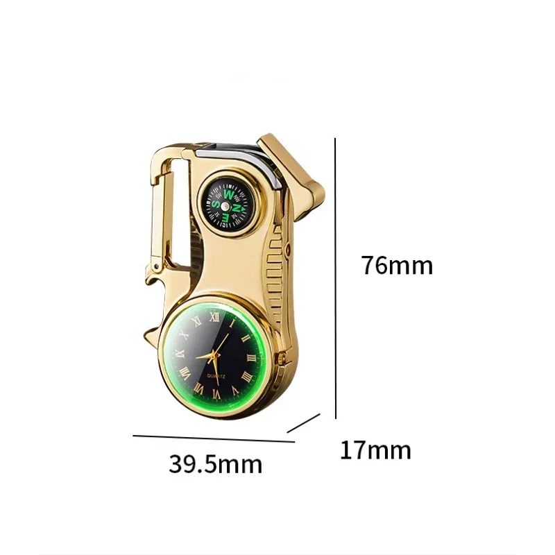 Outdoor Compass Keychain Inflatable Windproof Lighter Multi-function Watch Bottle Opener Red Flame Butane Lighters Survival Tool