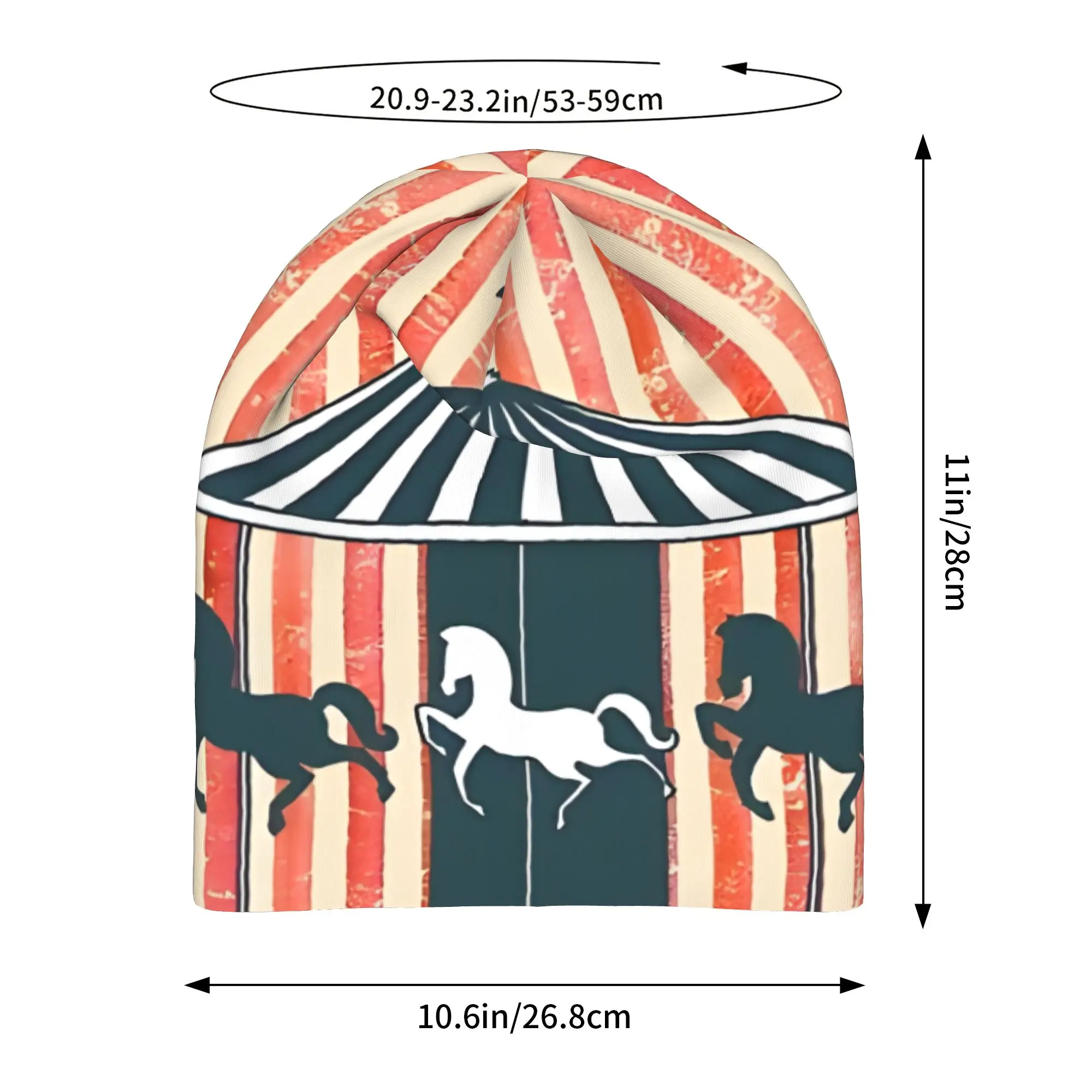 Horse Carousel On White And Red Stripes Hat Winter Caps Men Women Circus Theme Skullies Beanies Ski Caps Soft Bonnet Hats