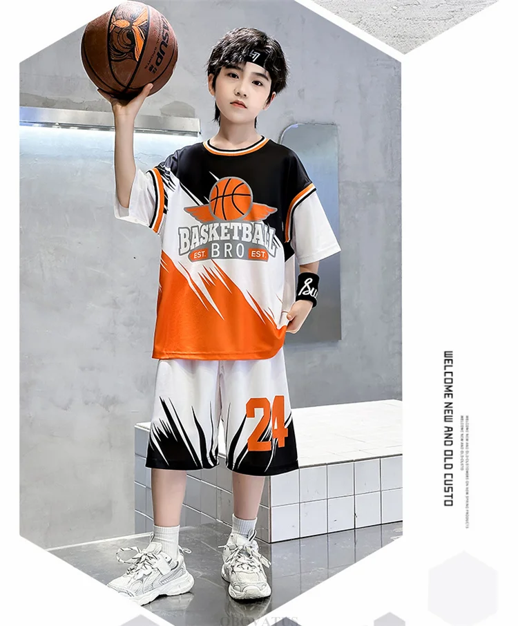 Schüler-Sportbekleidungsset für den Sommer Kinder-Sporttrikot Jungen-Team-Basketballanzüge Kinderkleidungsset Uniform 2-teiliger Trainingsanzug – Detail 9