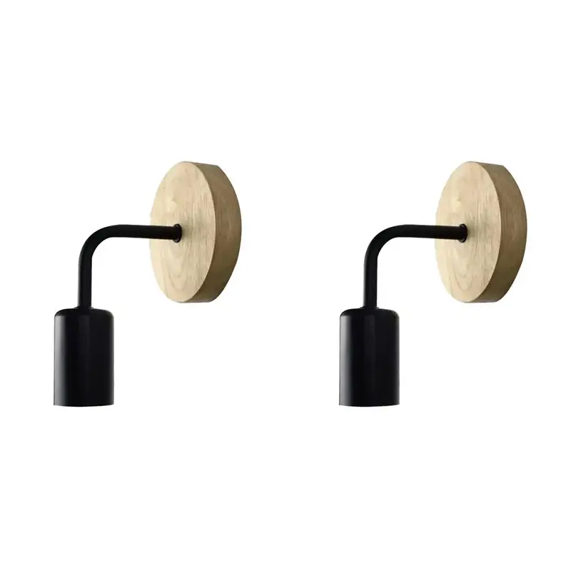 DT17 Vintage Sconce Wall Lights Fixture 2X E27 Bedside Retro Lamp Industrial Decor Wood Wall Lamp for Dining Room Bedroom
