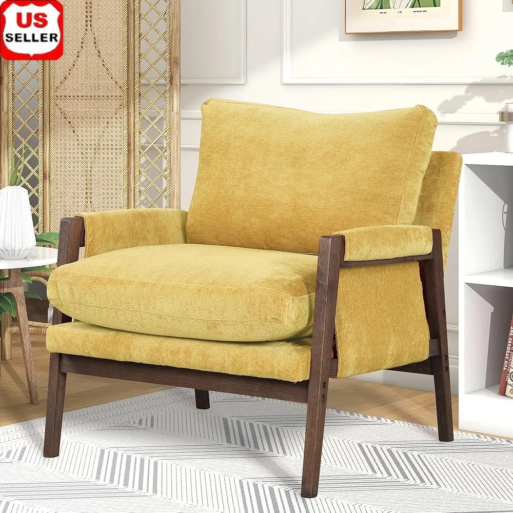 

Mid-Century Modern Velvet Accent Armchair Comfortable Cushioned Seat Rubberwood Frame Stylish Living Room Office Lounge Chair