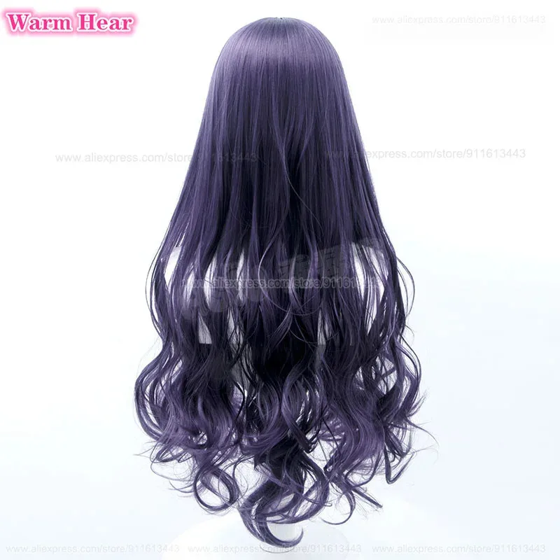 카드 캡쳐 사쿠라 코스프레 Tomoyo Daidouji 애니메이션 긴 곱슬 다크 그레이 퍼플 헤어 헤어 밴드 내열성 가발 + 가발 모자
