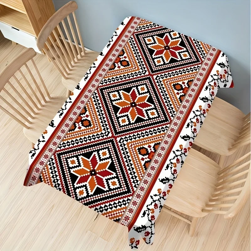 VIKAMA Multicolor Patchwork Ethnic Vintage Tablecloth, Washable And Easy To Clean, Is An Ideal Dining Table Decoration.