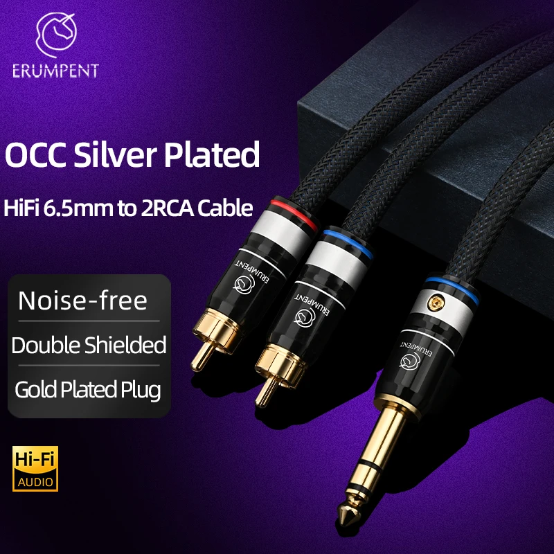 ERUMPENT 6.35mm to 2RCA Cable Hi-end Gold Plated Stereo 6.35mm 1/4 inch Male to 2RCA Male Cable for Mixing Console Amplifier