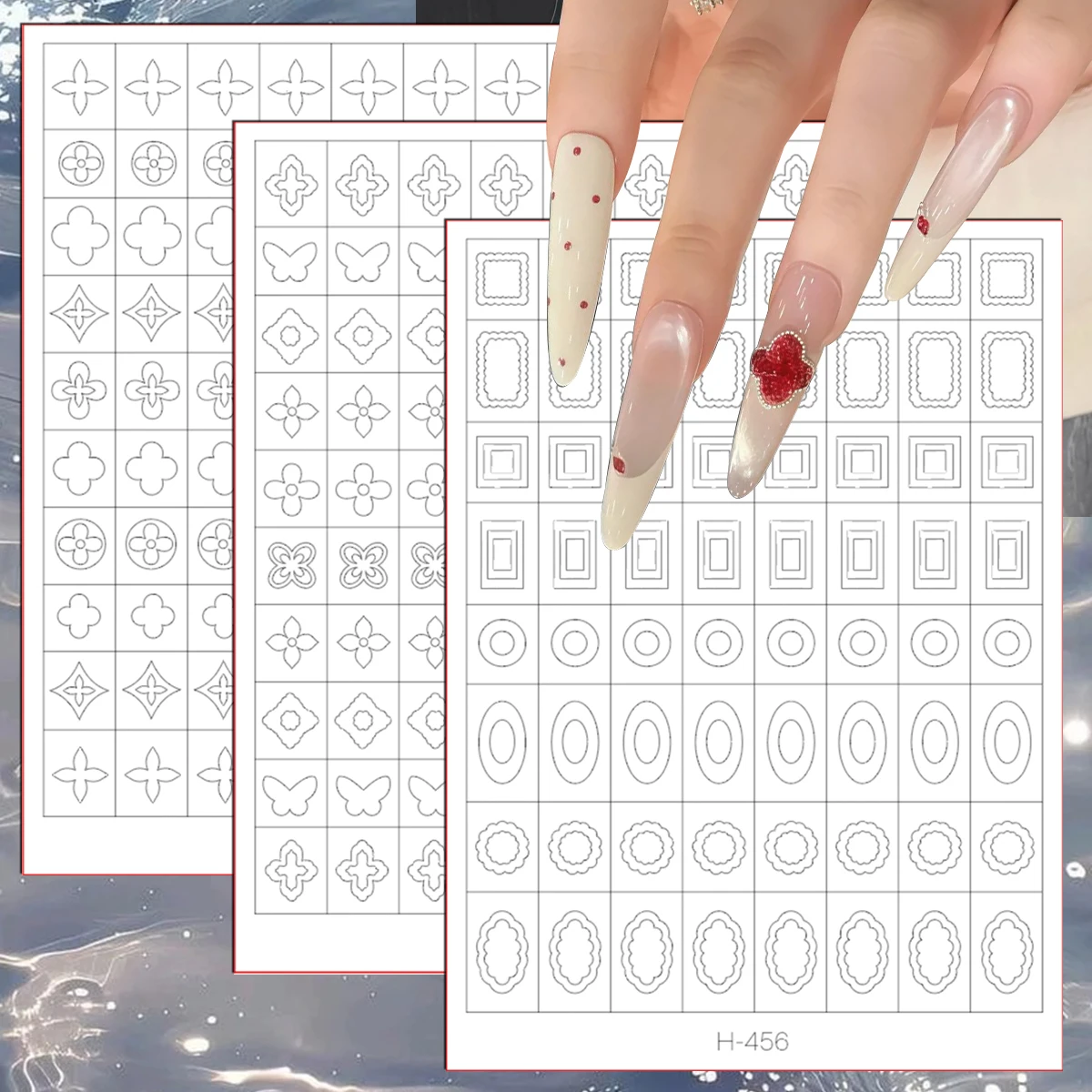 3/6/12 Sheets Nail Art Guide Stickers Geometric Frame Flower Butterfly Self Adhesive DIY Salon Manicure Nail Decoration Decals