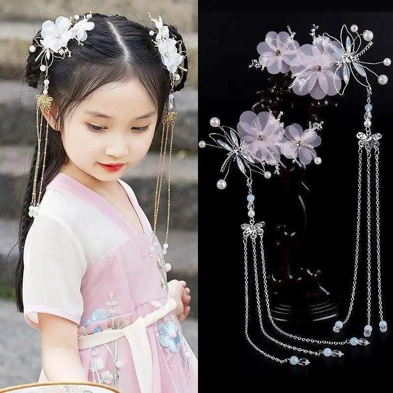 1 Pair Classical Style Tassel Hair Pin Women Girls Chinese Elegant Traditional Hanfu Hair Clips Dragonfly Wedding Headdress