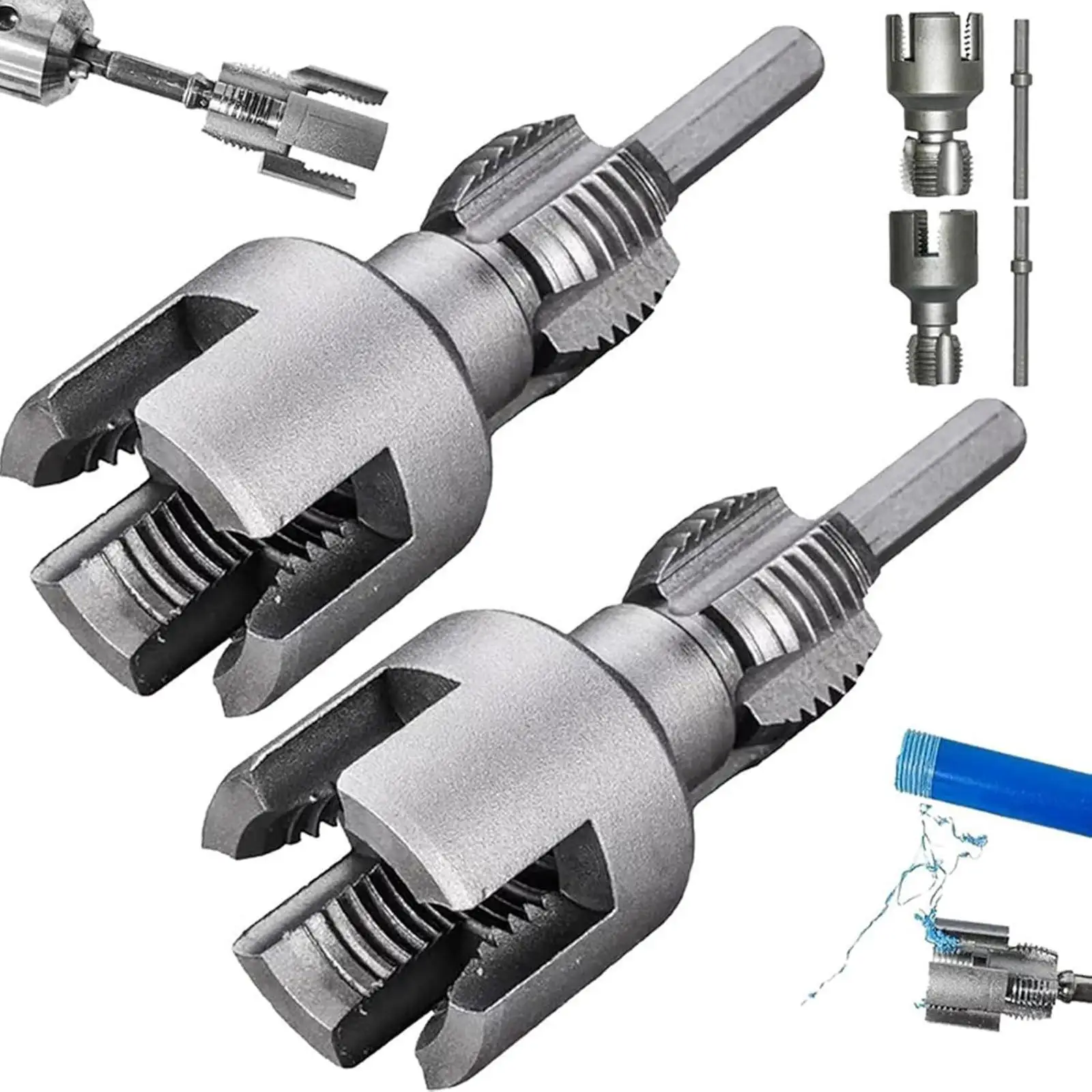2Pcs Tube Threader Plumber Tools with Tapes Easy to Use Dn15 (1/2”) and Dn20 (3/4”) Rethreading Tool for DIY Project Toilet