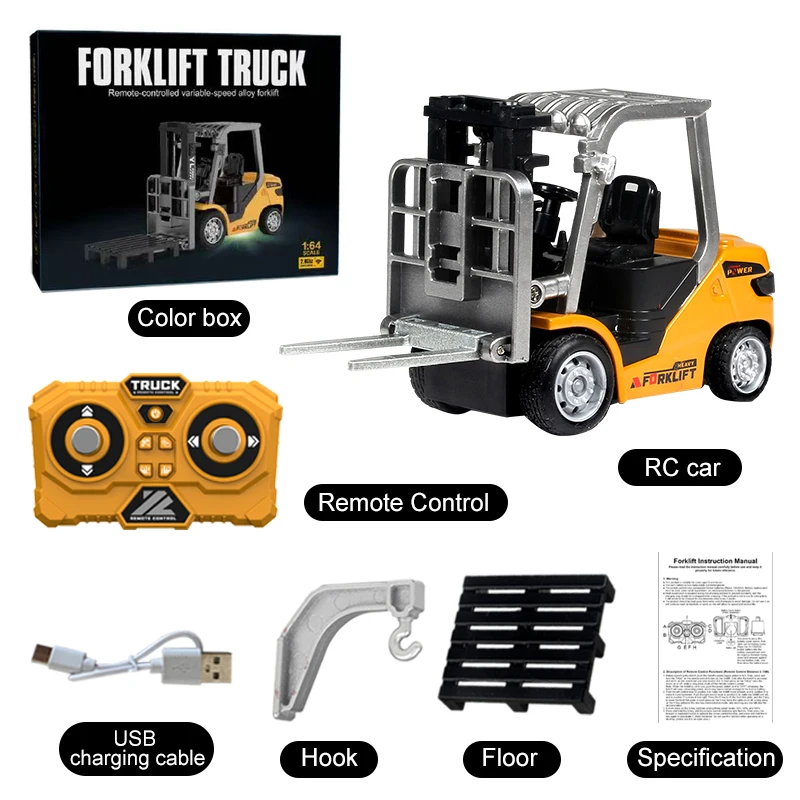 1/64 RC vorkheftruck 2-modus mini-afstandsbediening vorkheftruck 2-in-1 transformeerbare liftvork en haak met licht en geluid voor kinderen - afbeelding 1
