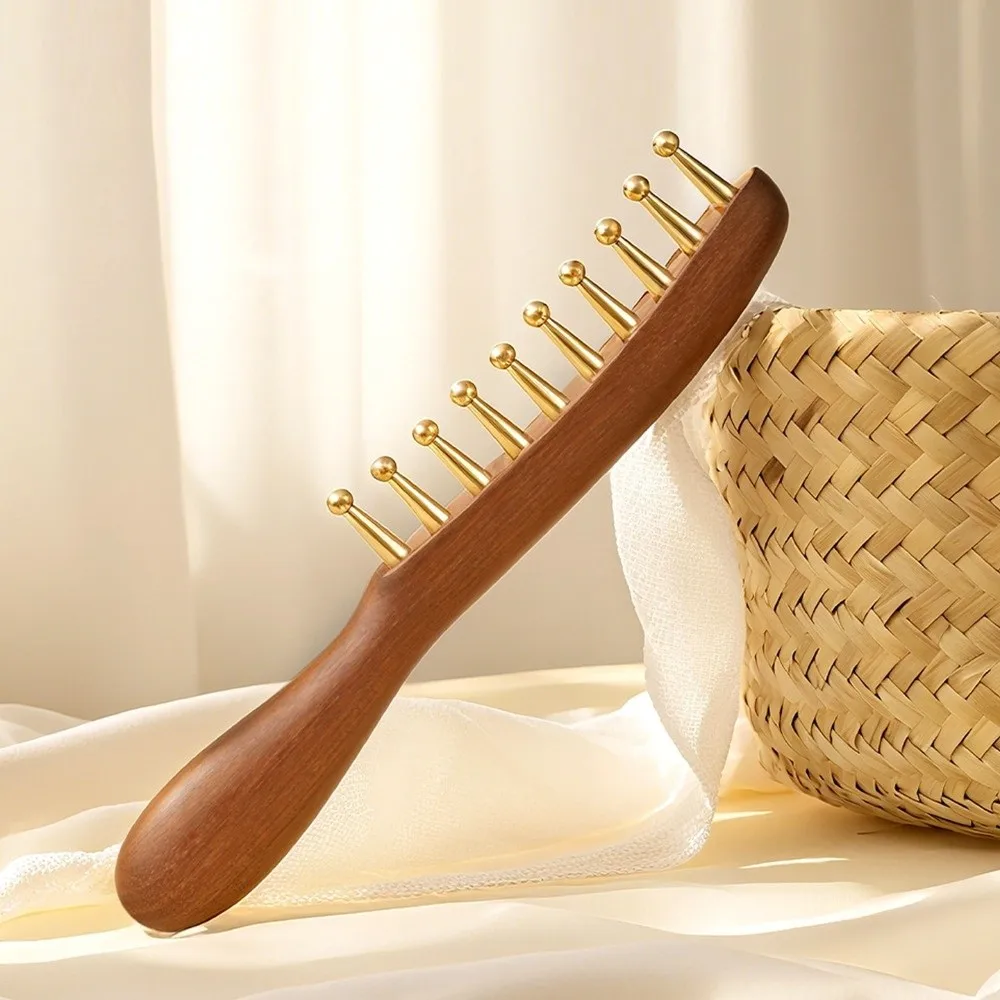 Reduce Puffiness Sandalwood Massager Comb Natural Material Traditional Brass Meridian Comb Long Hair Skin Scraping