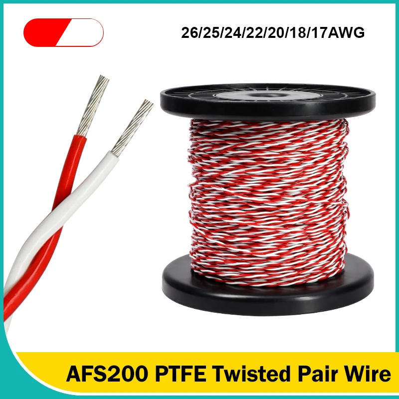 

Red White AFS200 PTFE Twisted Pair Wire 26/25/24/22/20/18/17AWG FEP 2pins High Temperature Electronic Signal Tinned Copper Cable