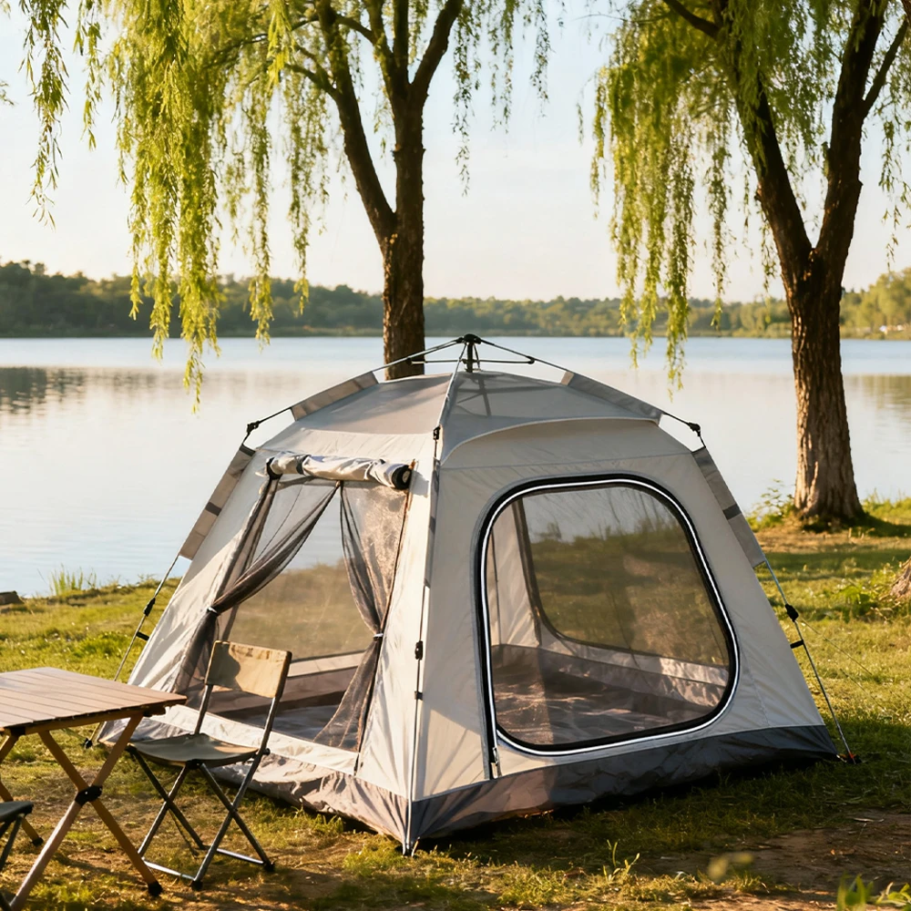 

STLF Outdoor Camping Tent Large Space No Setup Required Auto-Opening Oxford Four-Season 3-4 Person Windproof Rainproof Portable