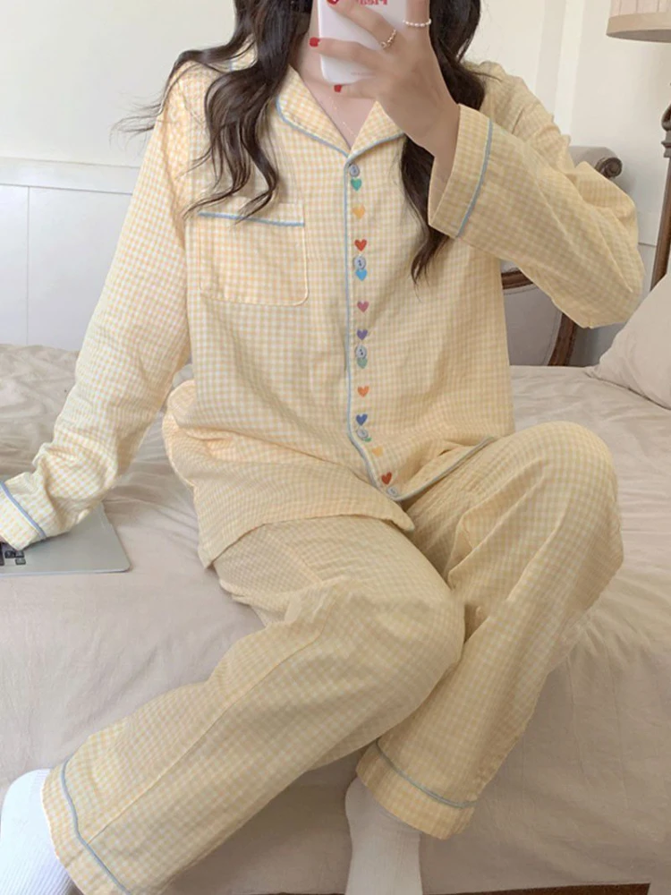 Pajama Sets Women Plaid Creativity All-match Sweet Vintage Special Students Stylish Korean Style Prevalent Spring Simple Daily