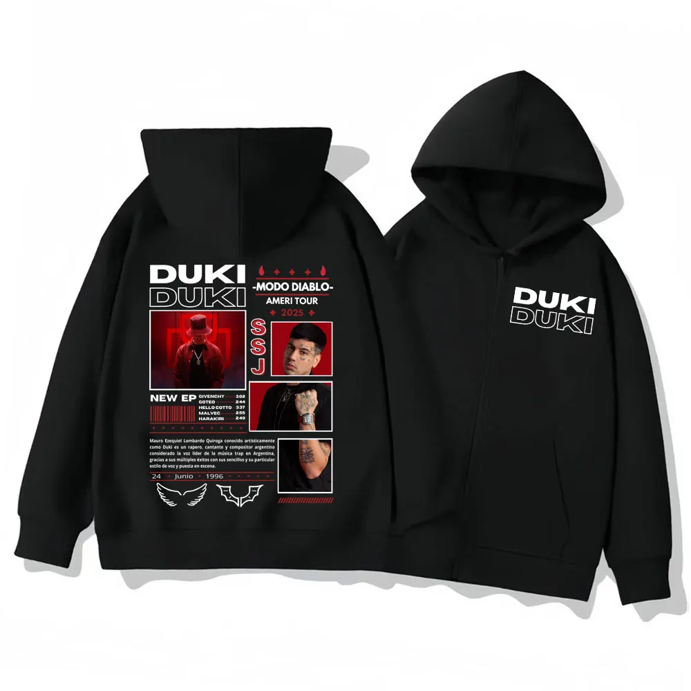 

Rapper Duki Modo Diablo Ameri Tour 2025 Zipper Hoodie Men Women Hip Hop Fashion Zip Up Sweatshirts High Quality Fleece Pullovers