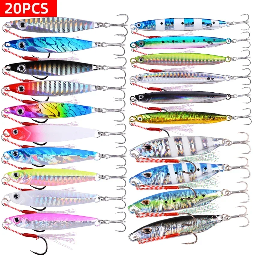 20PCS Drager Slow Casting Metal Jig Fishing Lure Jigging Spoon 7g-50g Artificial Bait Shore Casting Jig Swimbait Fishing Tackle