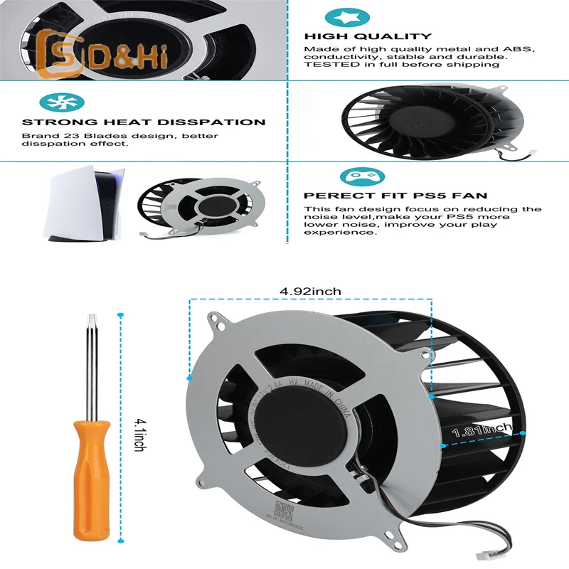 Ventilador enfriador interno de 12,0 voltios para consola PS5, ventilador para consola PS5, ventilador de refrigeración interno de 23 aspas para palas PS5