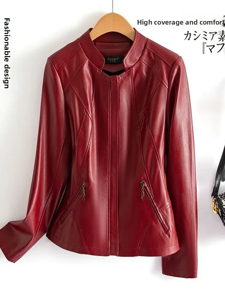 Primavera Autunno Nuovo Sle 2025 ort Pelle Jaet Donna Slim Fit Colletto alla coreana Cappotto di pelle eepskin di grandi dimensioni Pendolarismo Faion