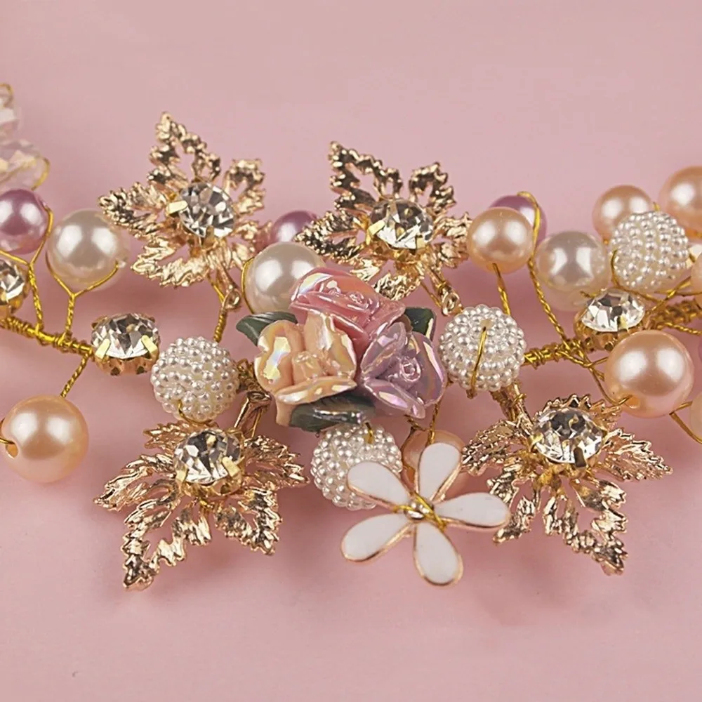 Eenvoudige legering bloemkroon gouden kleur haarhoepel prinses kronen oorbellen Koreaanse stijl bruid tiara's meisjes