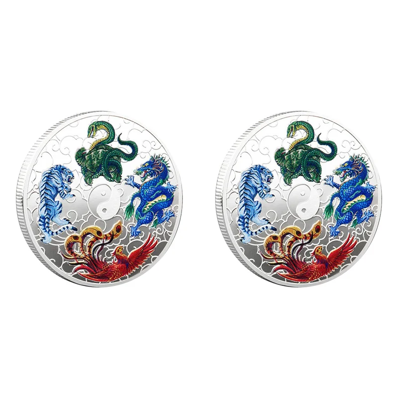 2 uds. De criaturas míticas antiguas, moneda de la suerte, herramienta para rascar billetes de lotería, dijes de la suerte, moneda de desafío de plata