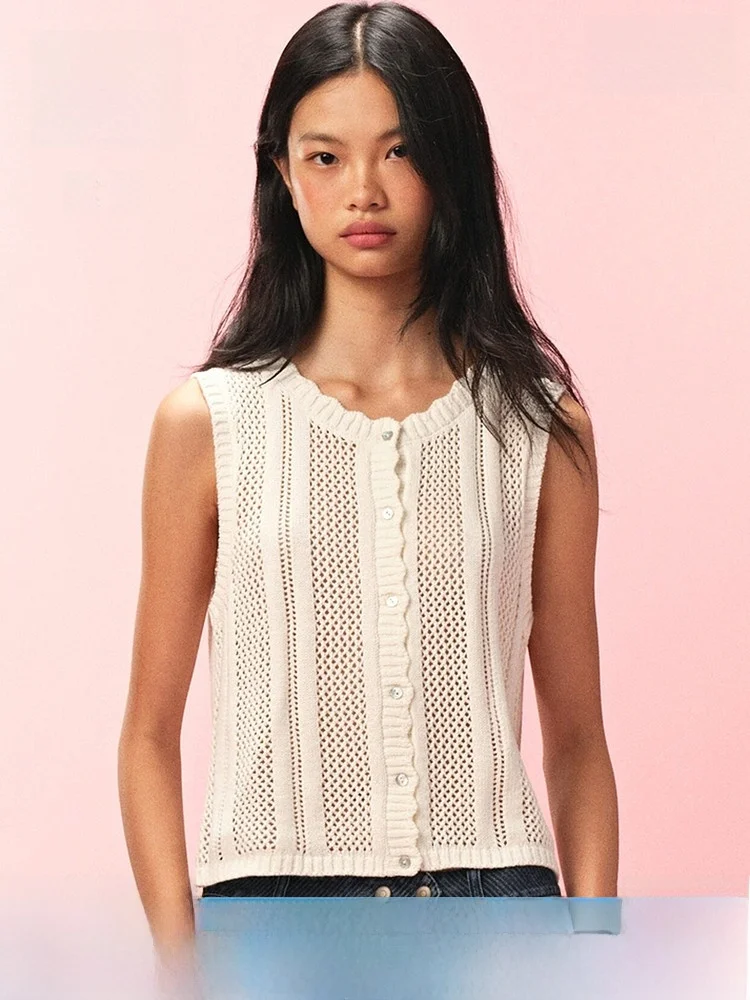 

H&M Women's Knitted Sweater Spring Me Knit Svel Button round Ne Vest Comfortable Casual Sle Cotton Blend Cardigan