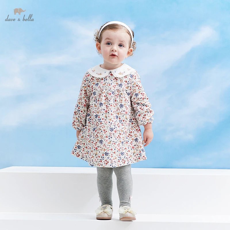 Dave Bella Girl Dress autunno inverno colletto rovesciato bambini manica lunga abito floreale con portamonete abito da principessa DB4224541