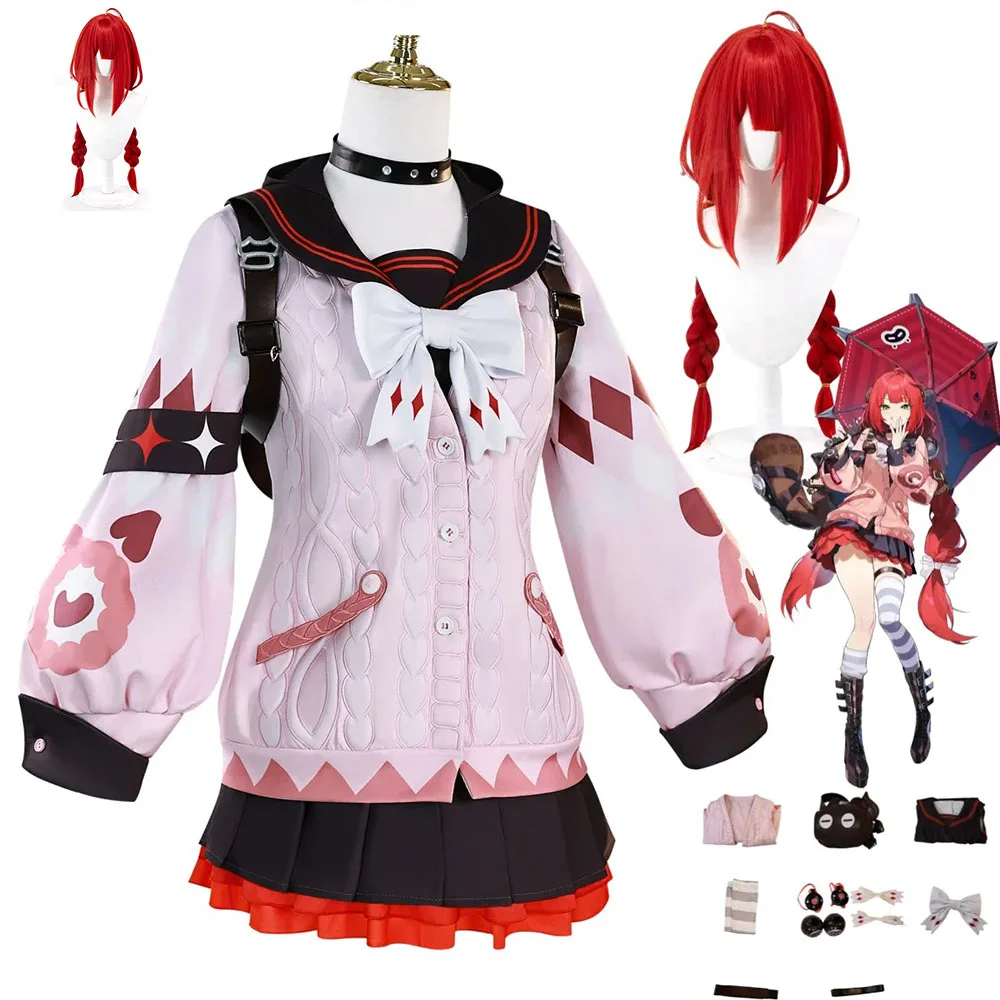 Juego de disfraz de Cosplay Zenless Zone Zero Ukinami Yuzuha Spook Shack, abrigo rosa, uniforme JK, mochila, peluca, traje de Carnaval Kawaii para mujer