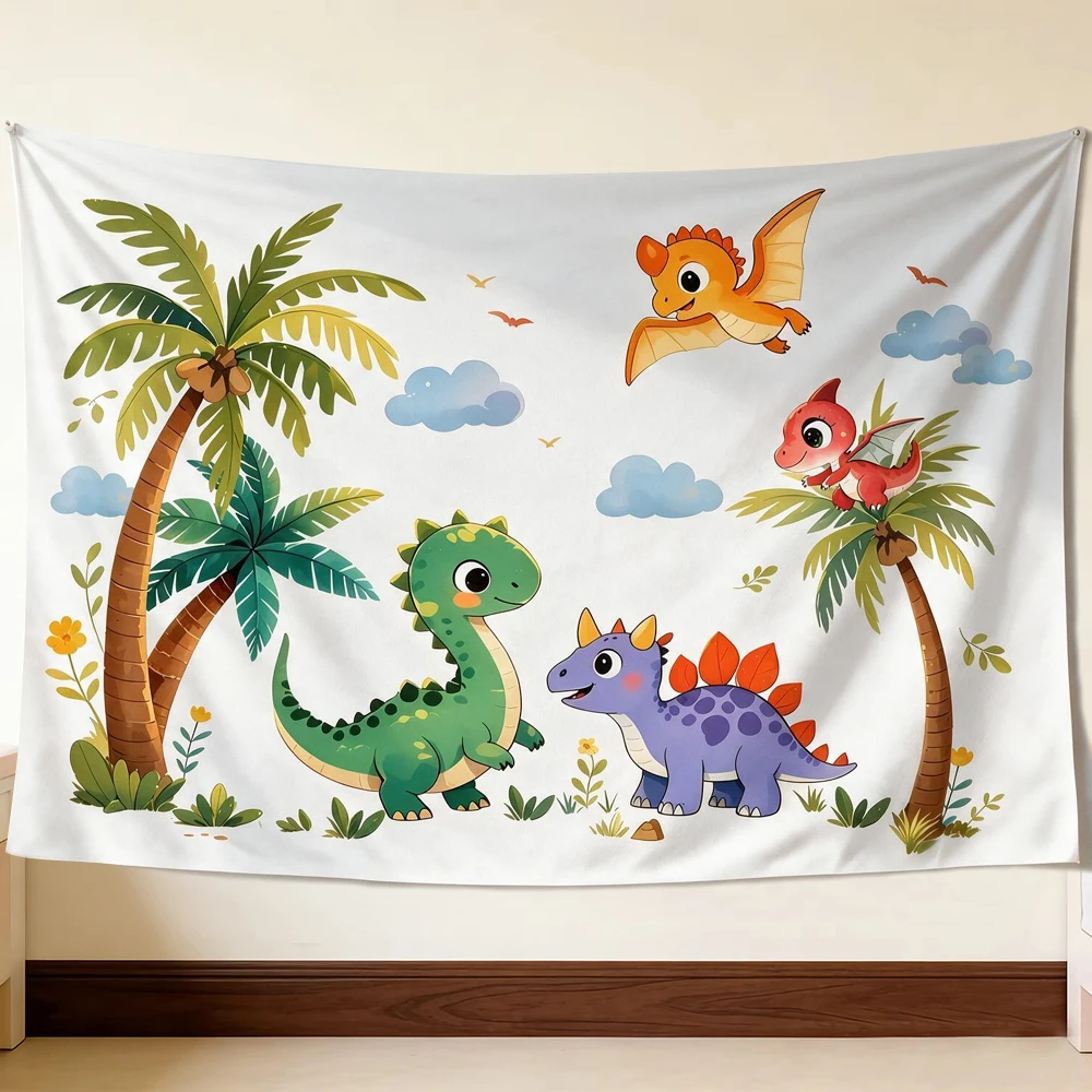 Cute Dinosaur Themed Tapestry Background Cloth Birthday Party Wall Living Room Sofa Wall Decor Bedroom Bedhead Background Decor