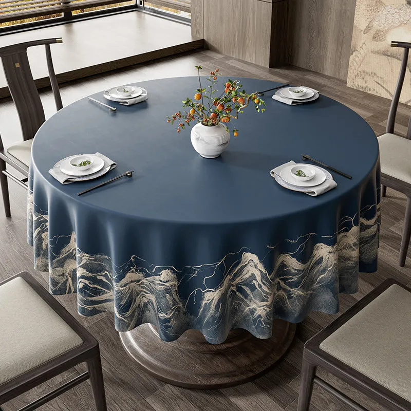 Thickened New Style New Chinese Hotel and Home Tablecloth, Waterproof, Oil-Resistant, Wash-Free, Round Table Mat, Light Luxury