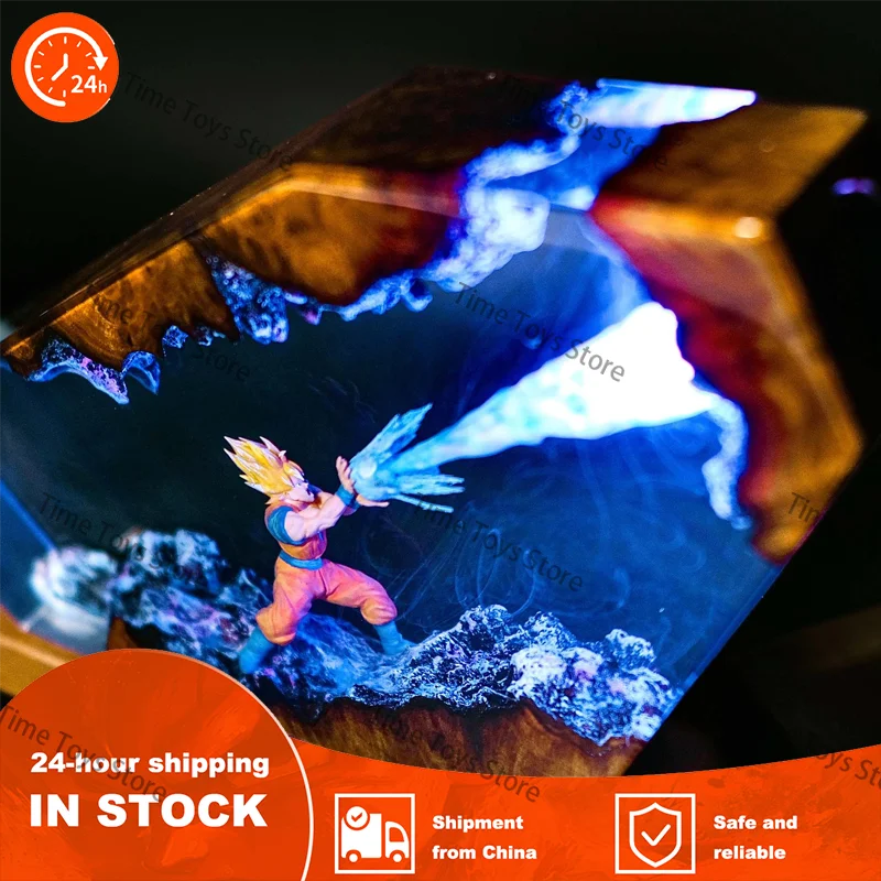 Anime Dragon Ball Super Saiyan Goku lámpara de resina estatuilla de acción decoración de habitación regalo de cumpleaños de lámpara epoxi ornamento modelo estatua