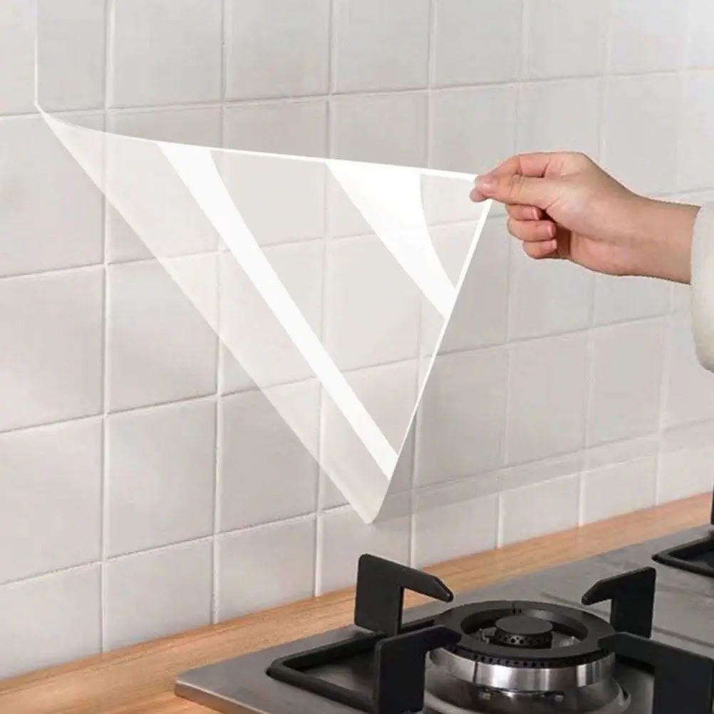 1 Roll Transparent Grease Proof Kitchen Sticker Oil-Proof Waterproof Self-Adhesive Wall Protector for Cabinets Tiles Backsplash