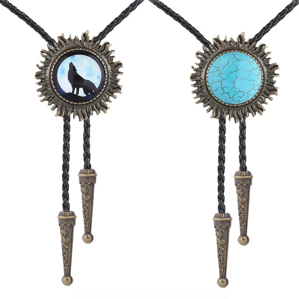 Sun Pattern Taizaiji American Western Cowboy Bolo Tie with Taizaiji Collar Rope Pendant