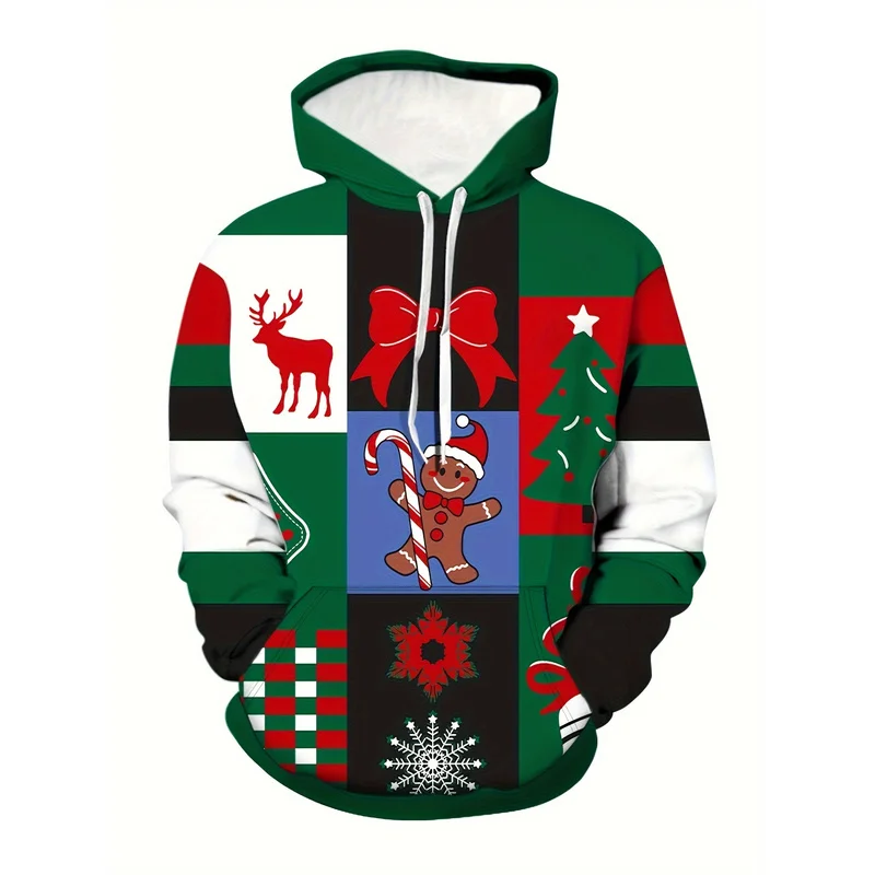Men's Christmas Graphic Hoodie Kangaroo Pocket Loose Fit Comfortable Stylish Pullover Autumn Winter Top