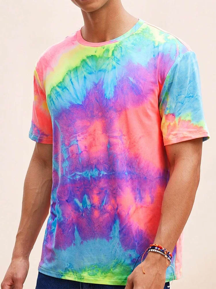 Colorful Graffiti Printed Men's Crewneck T-shirt, Summer Daily Street Men's Casual T-shirt, Outdoor Sports Men's Short-sleeved
