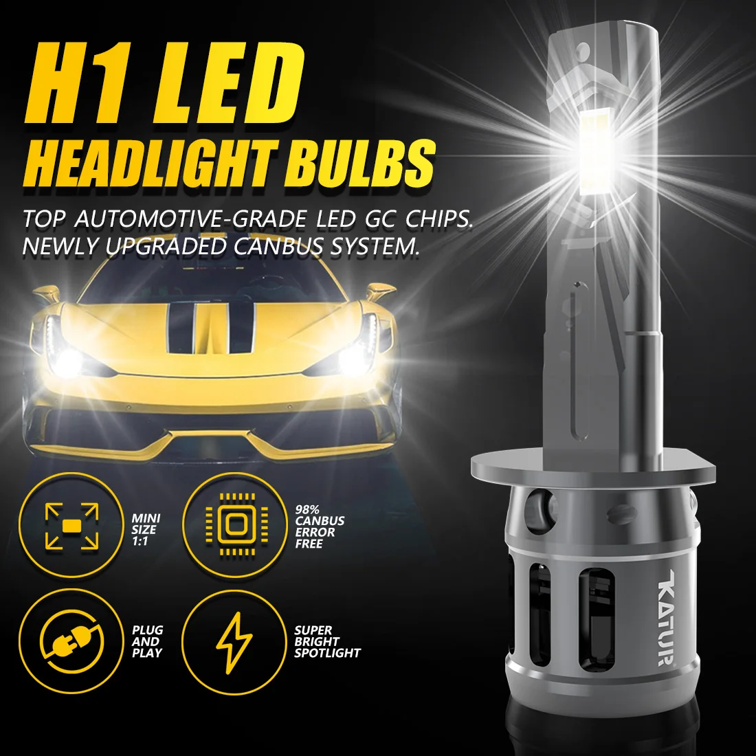 2024 New Upgraded H1 LED Headlight Bulbs Non-Polarity Socket Auto Lamps Canbus No Error For Kia Optima Ceed Forte Magentis Rondo